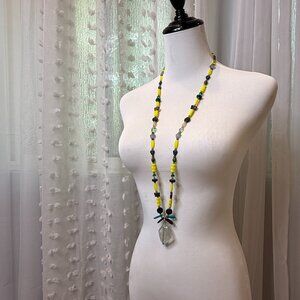 Long Yellow Beaded Garden Lanyard Necklace